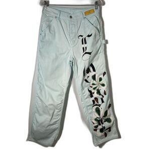 Juliet Johnstone Hand Painted Cotton Denim Cargo Pants 30 x 30 #158 Mint Green